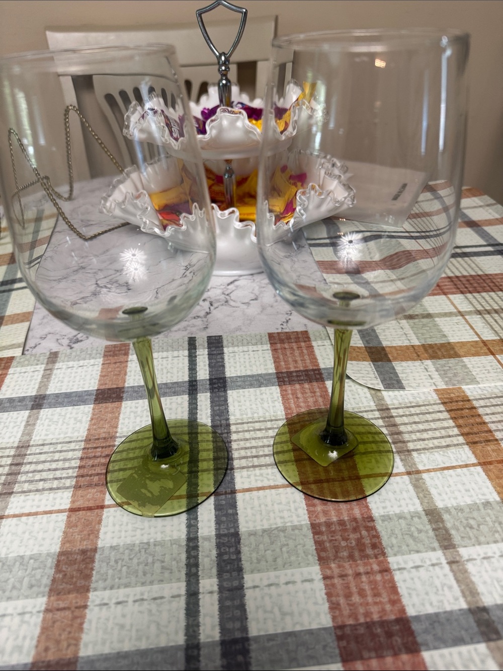 Green Stem Crystal Wine Glasses - Set of 2 18.5oz.